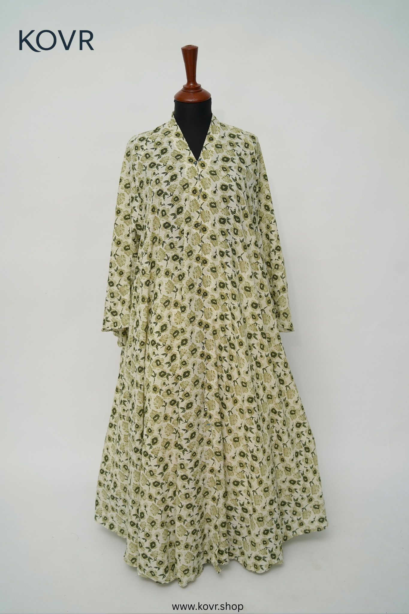 🌿 Noor Abaya – Olive Bloom