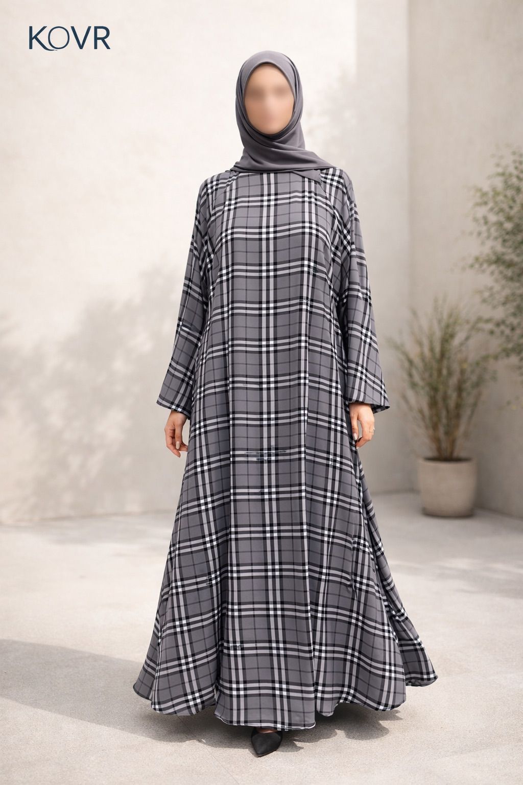 KOVR Grey Plaid Grace Abaya