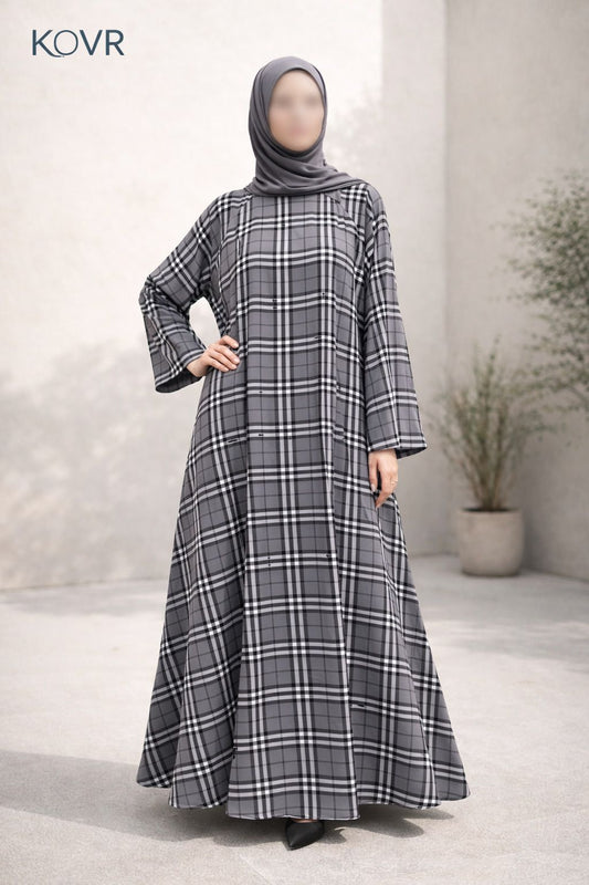 KOVR Grey Plaid Grace Abaya