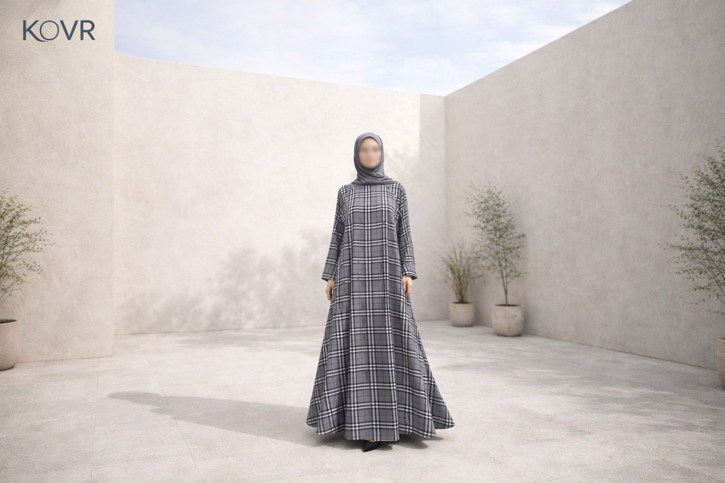 KOVR Grey Plaid Grace Abaya