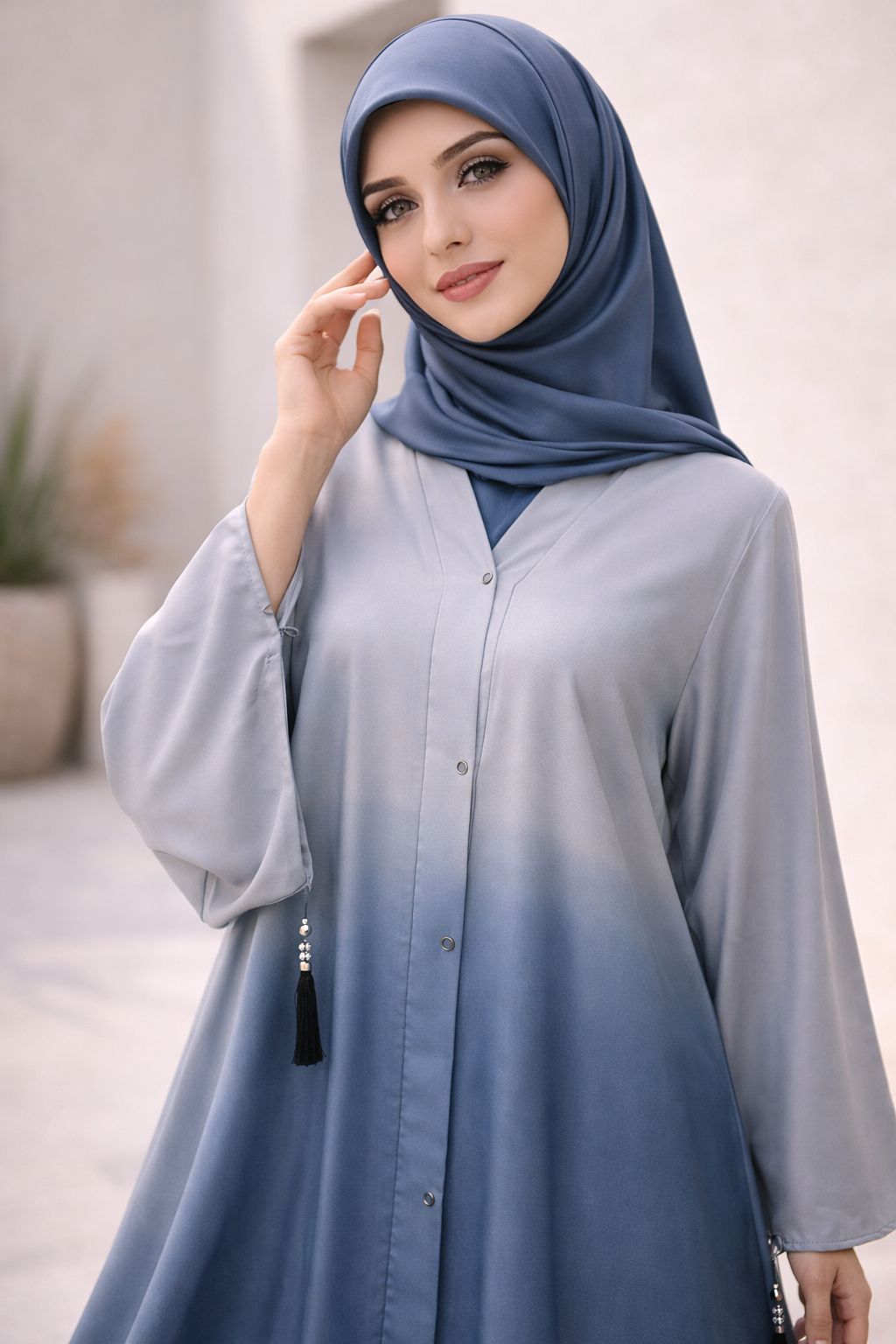 KOVR Dusk-to-Dawn Ombré Abaya – Slate & Navy