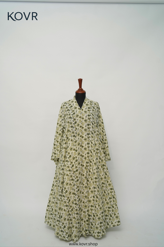 🌿 Noor Abaya – Olive Bloom